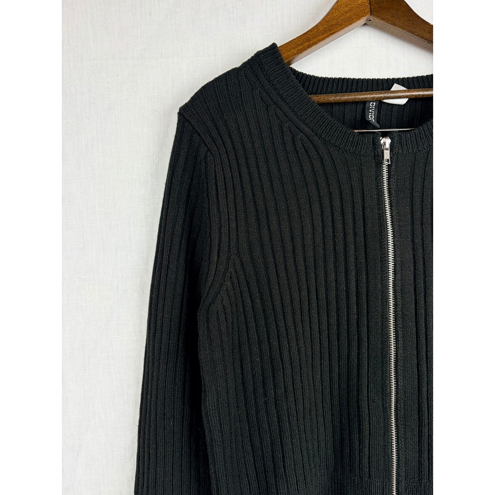 Divided Black Ribbed Full Zip‎ XL Cardigan Sweater Long Sleeve Crew Neck - Picture 3 of 14
